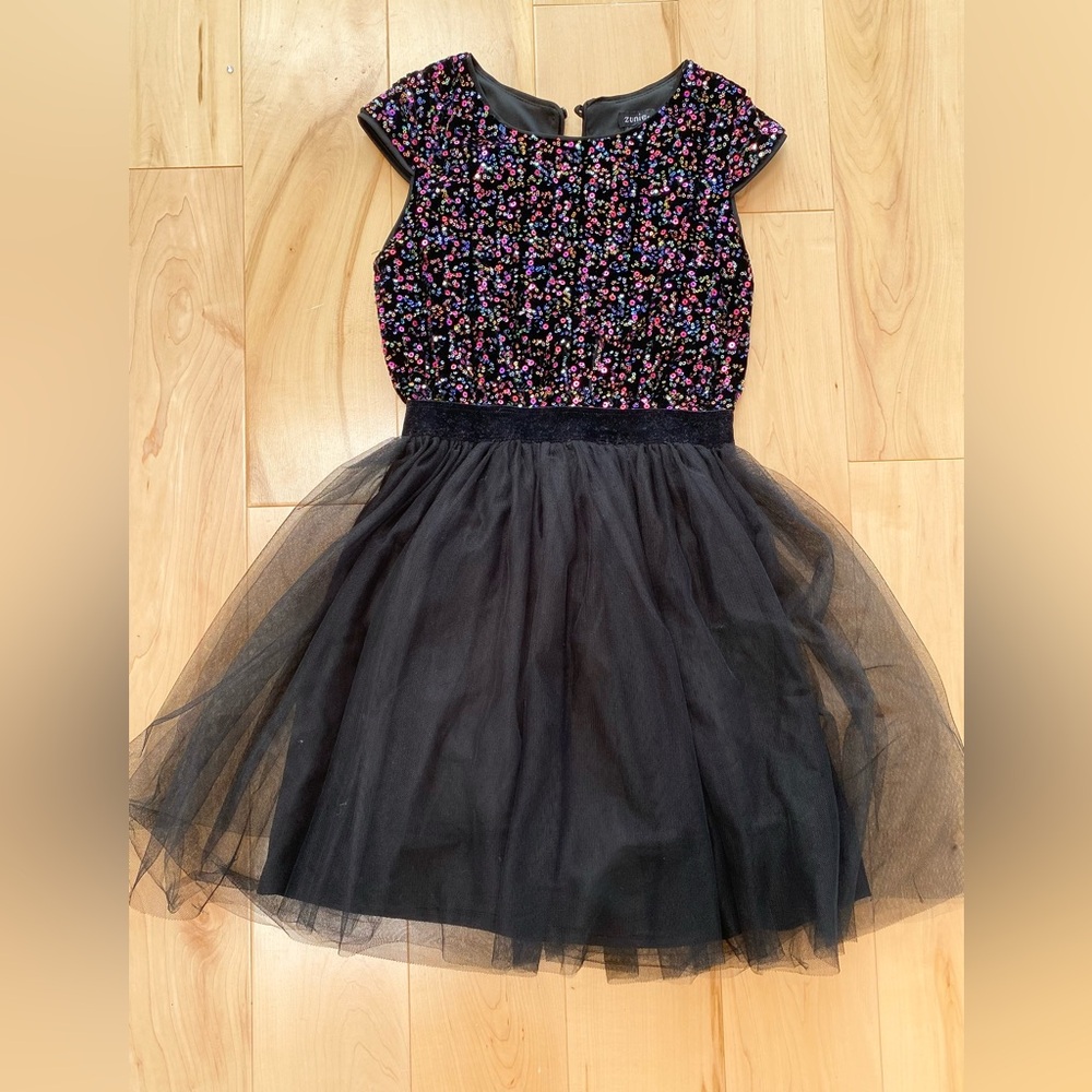 Zunie Black Velvet Sequin Dress with Tulle Skirt